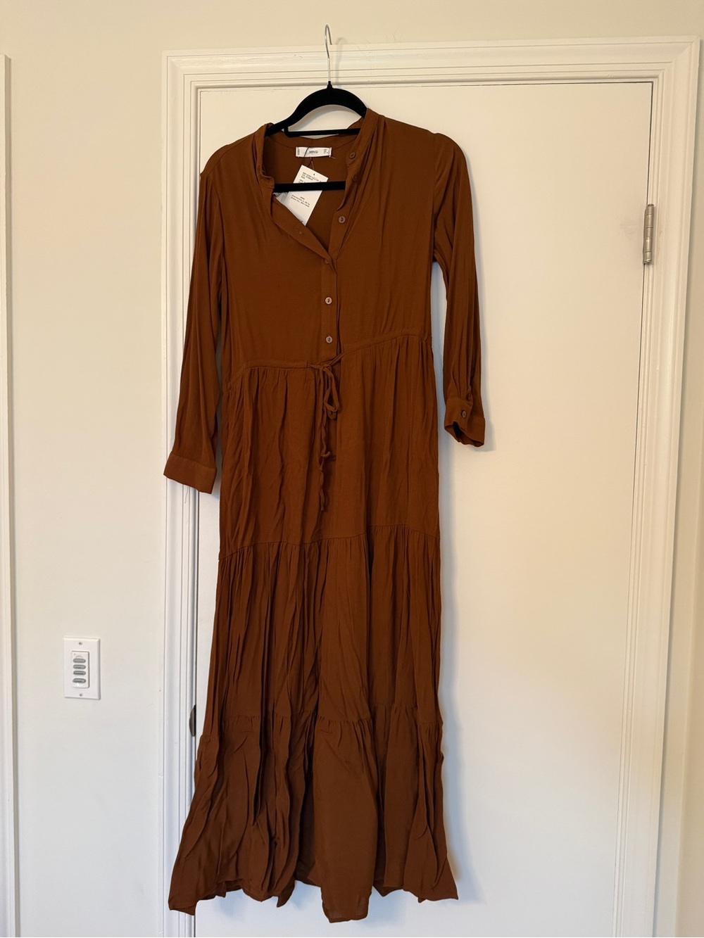 NWT Mango Women’s Brown Tiered Button-Front Maxi Dress